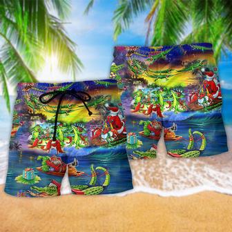 Christmas Santa Riding Alligator Beach Short | Newhawaiianshirts AU