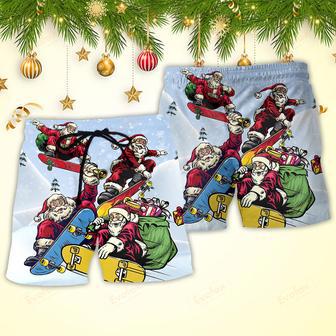 Christmas Santa Skateboard Snow Day Beach Short | Newhawaiianshirts AU