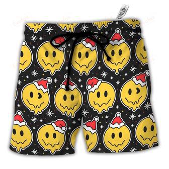 Christmas Smile Happy Face With Santa Hat Beach Short | Newhawaiianshirts CA