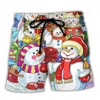 Christmas Snowman Merry Xmas And Happy New Year Art Style Beach Short | Newhawaiianshirts AU