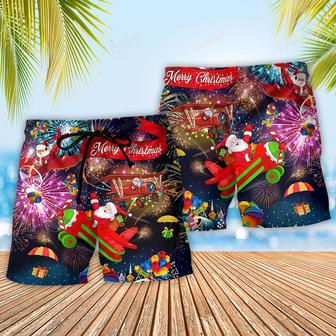 Christmas Spreading Plane With Santa Claus Beach Short | Newhawaiianshirts CA