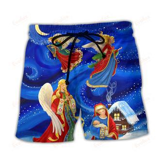 Christmas The Blessed Mother Love Christmas Light Art Style Beach Short | Newhawaiianshirts CA