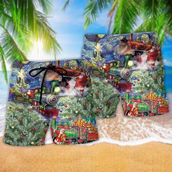 Christmas The Gift Train Arrives At The Wharf Beach Short | Newhawaiianshirts DE