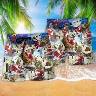 Christmas Up On Rooftop Santa's Busiest Night Beach Short | Newhawaiianshirts