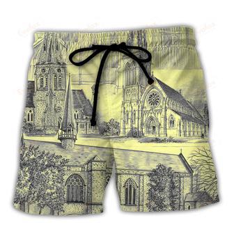 Church With Grey Vintage Style Beach Short | Newhawaiianshirts AU