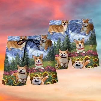 Corgi Play With Flower So Cute Beach Short | Newhawaiianshirts UK