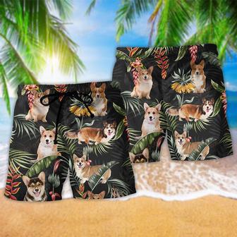 Corgi Tropical Leaf Lovely Dog Beach Short | Newhawaiianshirts