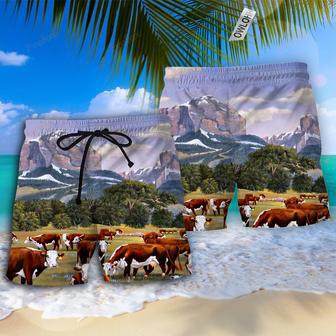 Cow Beautiful Landscape Mountain Beach Short | Newhawaiianshirts AU