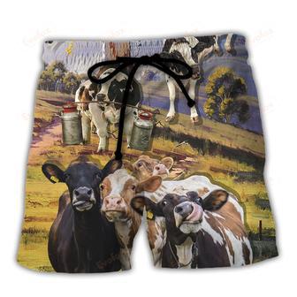 Cow Dancing In The Australian Landscape Funny Art Style Beach Short | Newhawaiianshirts