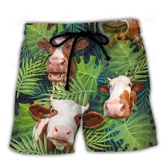 Cow Face Troll Funny Lover Cattle Tropical Style Beach Short | Newhawaiianshirts