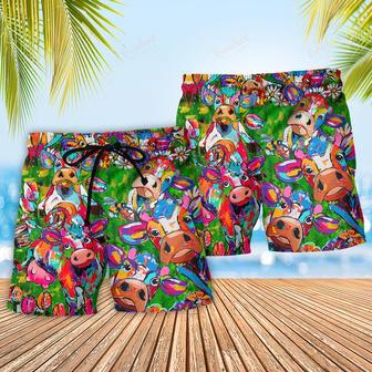 Cow Flower Funny In Farm Beach Short | Newhawaiianshirts DE