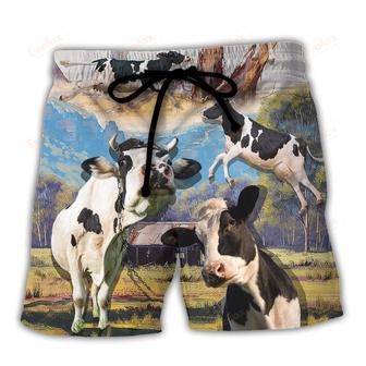 Cow Funny Dancing In The Australian Landscape Lover Cattle Art Style Beach Short | Newhawaiianshirts