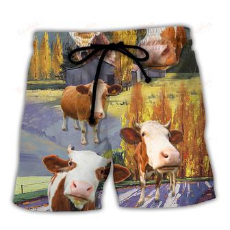 Cow Funny In The Australian Landscape Lover Cattle Art Style Beach Short | Newhawaiianshirts AU