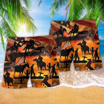 Cowboy American Love Life Sunset Background Beach Short | Newhawaiianshirts UK