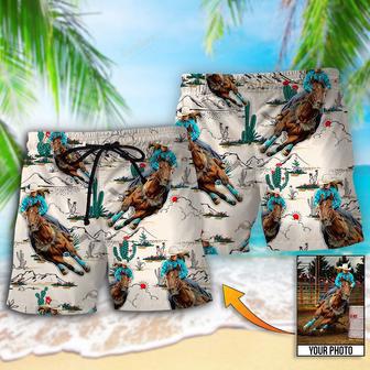 Cowboy Barrel Racing Tropical Desert Custom Photo Beach Short | Newhawaiianshirts CA