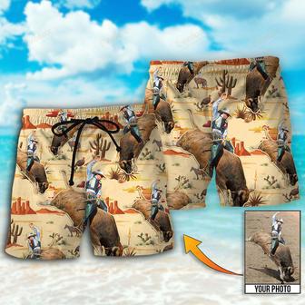 Cowboy Bull Riding Tropical Custom Photo Beach Short | Newhawaiianshirts CA