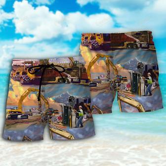 Crane Construction Art Office Beach Short | Newhawaiianshirts UK