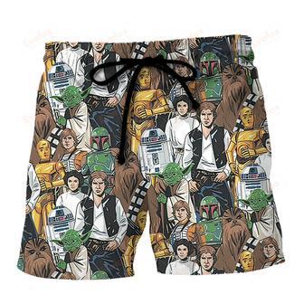 Crowds Of characters Luke Skywalker, Princess Leia, Han Solo, , Boba Fett, Chewie Beach Short | Newhawaiianshirts CA