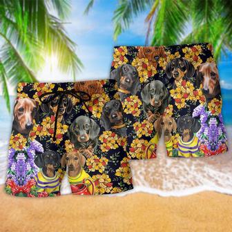 Dachshund And Flowers Lovely Beach Short | Newhawaiianshirts CA