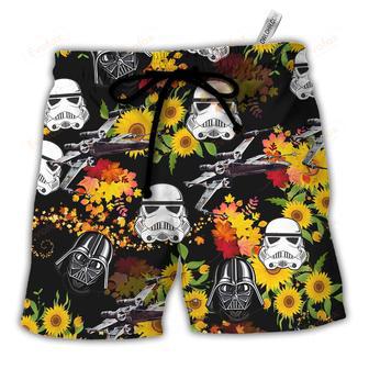 Darth Stormtrooper Helmet Autumn Wild Sunflowers Beach Short | Newhawaiianshirts