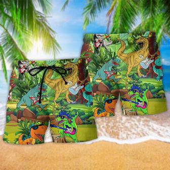 Dinosaur Play Guitar Like A Star Jungle Beach Short | Newhawaiianshirts DE