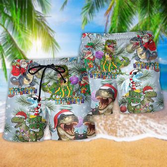 Dinosaurs And Merry Xmas Colorful Beach Short | Newhawaiianshirts DE