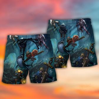 Diving Under The Blue Sea Art Style Beach Short | Newhawaiianshirts AU