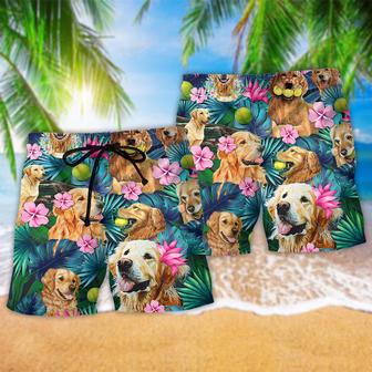 Dog Lovely Hug A Golden With Flower Beach Short | Newhawaiianshirts CA