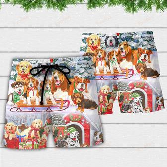 Dog Snowman Christmas Tree Merry Xmas Beach Short | Newhawaiianshirts