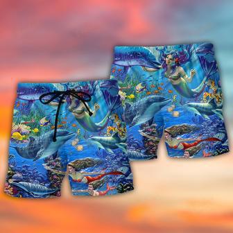 Dolphin Mermaid Lover Blue Sea Style Beach Short | Newhawaiianshirts AU