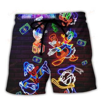 Donald Duck Happy Money Neon Sign Beach Short | Newhawaiianshirts CA