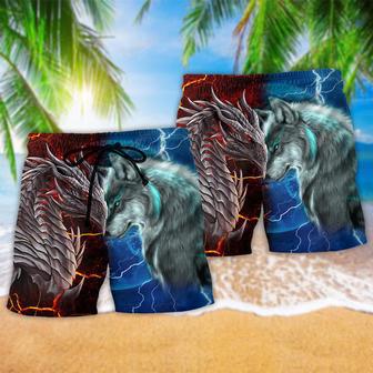 Dragon And Wolf Love Life With Hot And Cool Colors Beach Short | Newhawaiianshirts