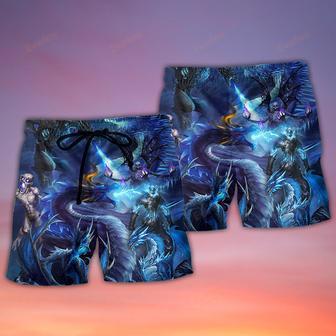 Dragon Blue Skull Fire Lightning Art Style Beach Short | Newhawaiianshirts UK