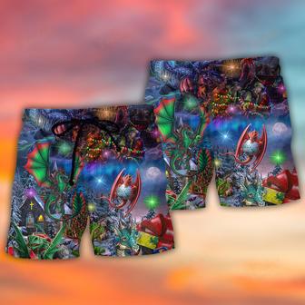 Dragon Christmas Light Art Style Beach Short | Newhawaiianshirts UK