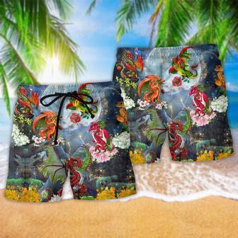 Dragon Flowers Love Life Moon Beach Short | Newhawaiianshirts DE