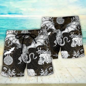 Dragon Flying With Skull Gothic Style Beach Short | Newhawaiianshirts CA