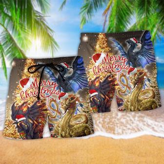 Dragon Merry Christmas Gold And Black Beach Short | Newhawaiianshirts CA