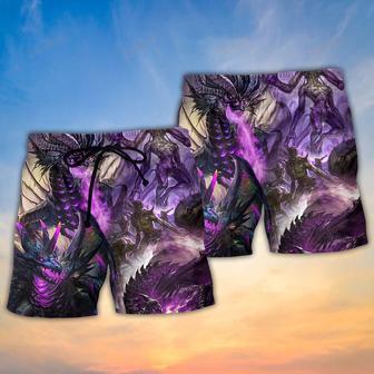 Dragon Purple Skull Monster Lightning Fight Art Style Beach Short | Newhawaiianshirts