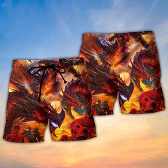 Dragon Red Skull Fire Art Style Beach Short | Newhawaiianshirts