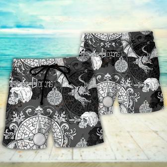 Dragon Snorting Fire Gothic Nautical Compass And Baroque Beach Short | Newhawaiianshirts UK