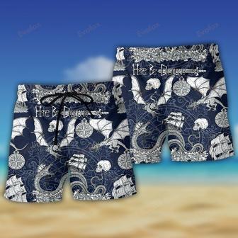 Dragon With Skull Old Ship Sea Life Beach Short | Newhawaiianshirts AU