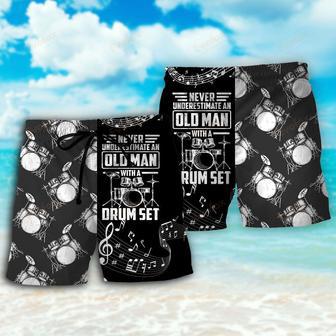 Drum Never Underestmate An Old Man With A Drum Set Beach Short | Newhawaiianshirts DE