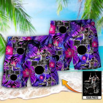 Drum Purple Tropical Custom Photo Beach Short | Newhawaiianshirts CA