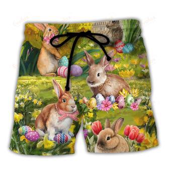 Easter Rabbit Chilling In The Flower Landscape Art Style Beach Short | Newhawaiianshirts UK