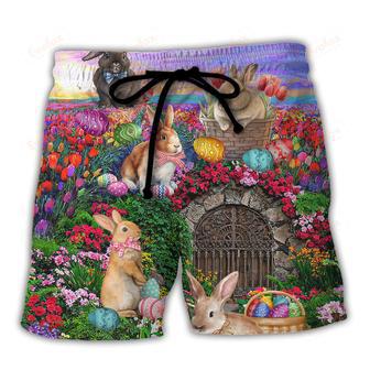 Easter Rabbit Chilling In The Flower Landscape Watercolor Style Beach Short | Newhawaiianshirts