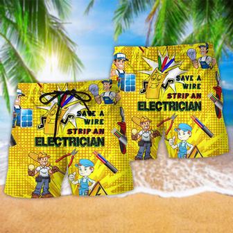 Electrician Save A Wire Stip An Electrician Yellow Color Beach Short | Newhawaiianshirts