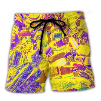 Embroidery Sewing Tailor Spool Vintage Retro Yellow Knitting Beach Short | Newhawaiianshirts AU