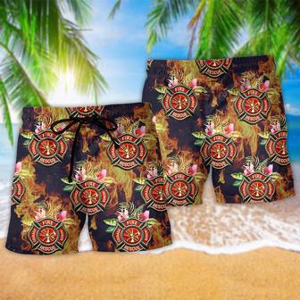 Firefighter Tropical Floral Colorful Beach Short | Newhawaiianshirts AU