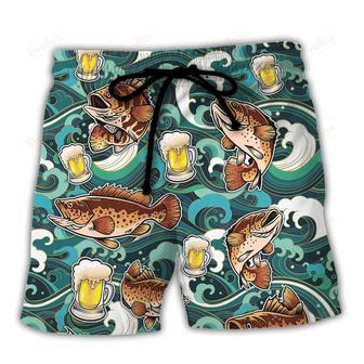 Fishing Beer Fishing Solves Most Of My Problems Beer Solves The Rest Beach Short | Newhawaiianshirts CA