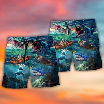 Fishing Shark Crazy Art Style Beach Short | Newhawaiianshirts CA